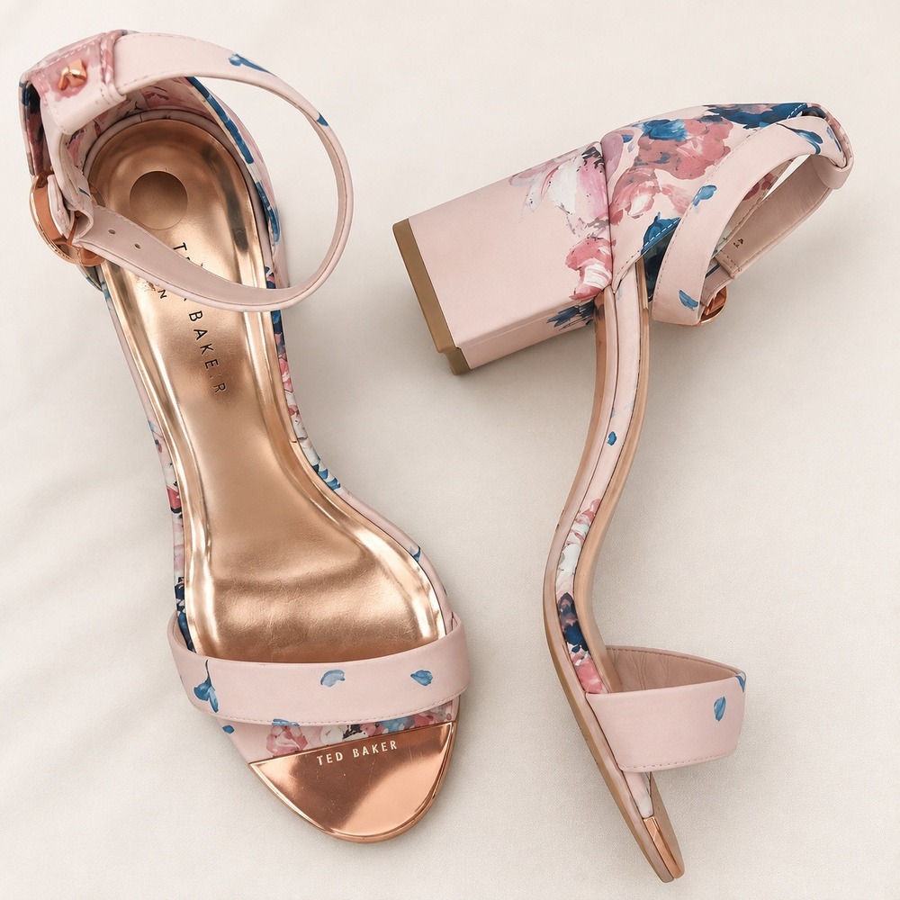 Ted Baker Coquette Floral Block Heel Sandals Women 10.5 Wedding Guest Pink